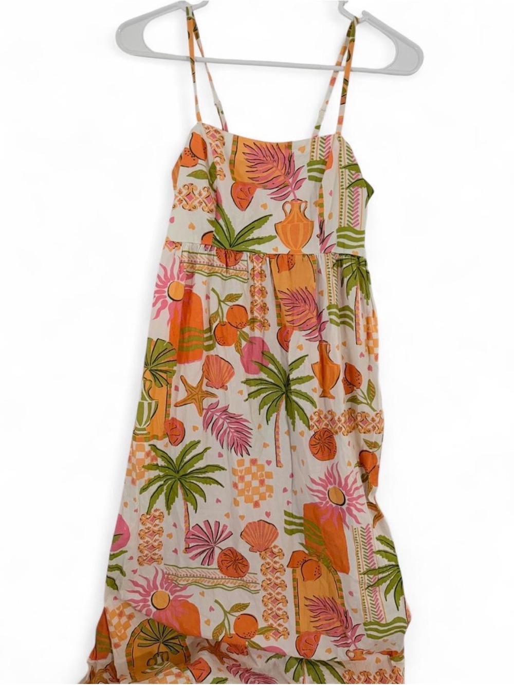 Womens Tropical Print Spaghetti-Strap Maxi Dress - Pink & Orange